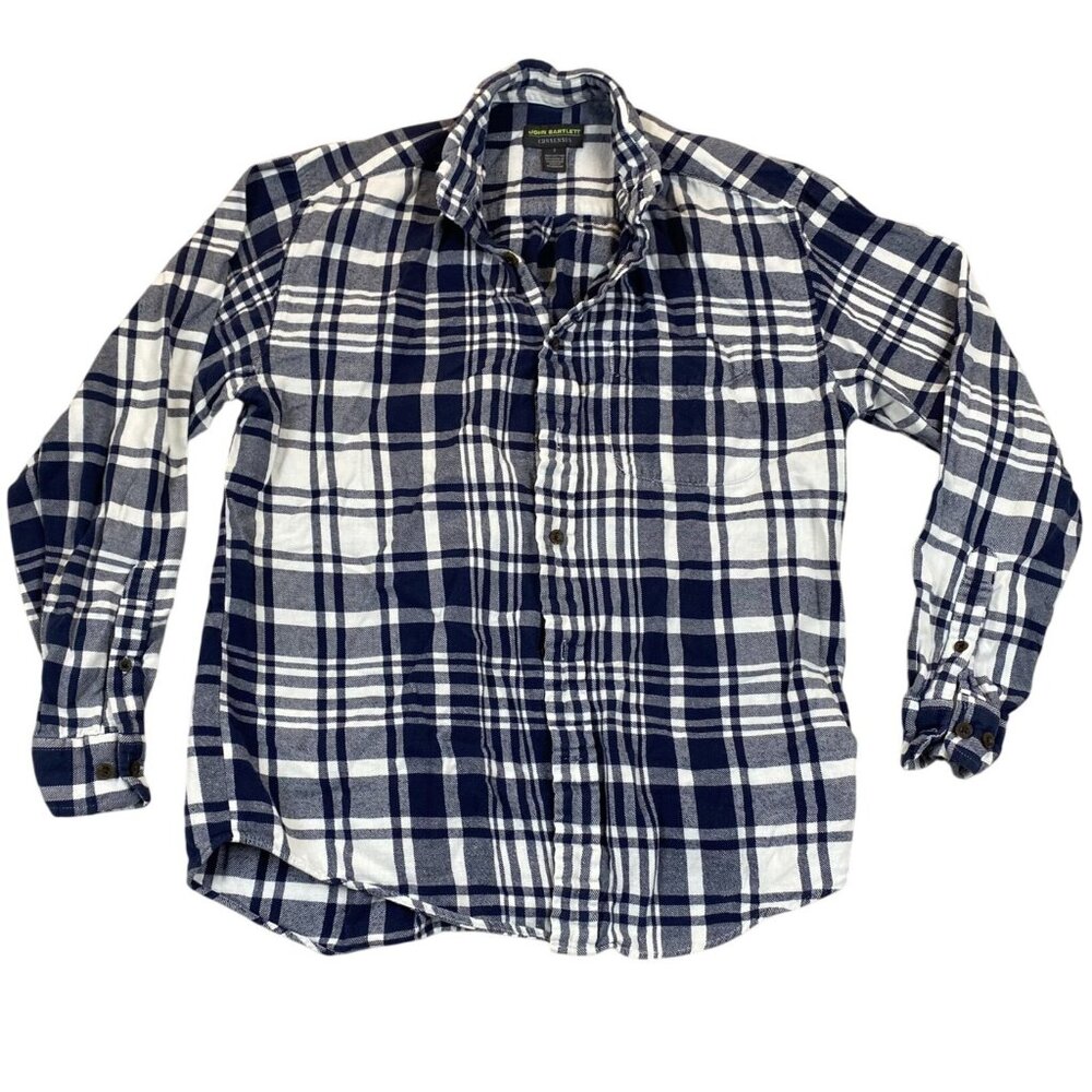 John Bartlett Consensus Men's Shirt Small Long Sleeve Navy Plaid Button Up Flann